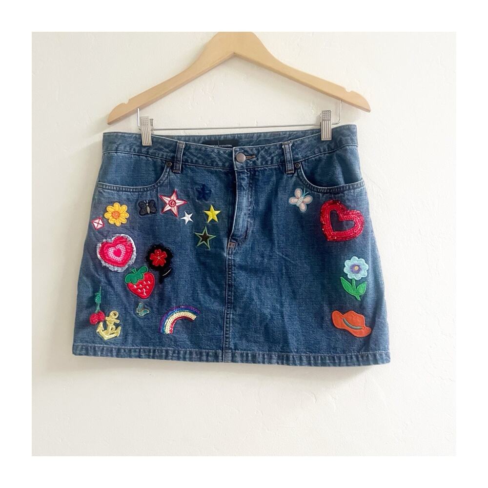 Moda International Embellished Patchwork Kidcore Denim Skirt Plus Size 14 Y2K